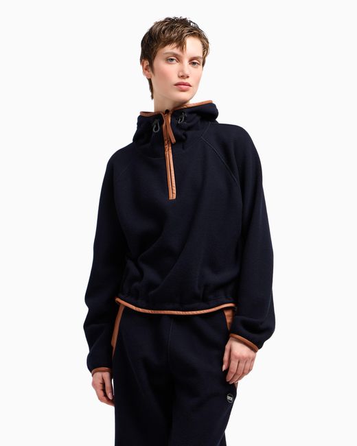 Giorgio Armani Blue Neve Cashmere Fleece Hooded Sweatshirt