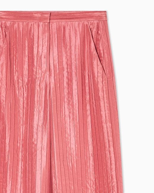Giorgio Armani Red Wide Pleated Silk Trousers