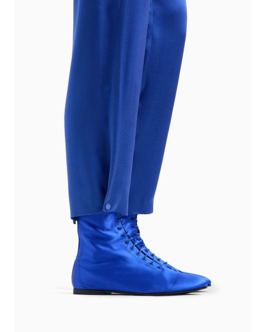 Pantalones Rectos De Raso Doble De Seda Giorgio Armani de color Blue