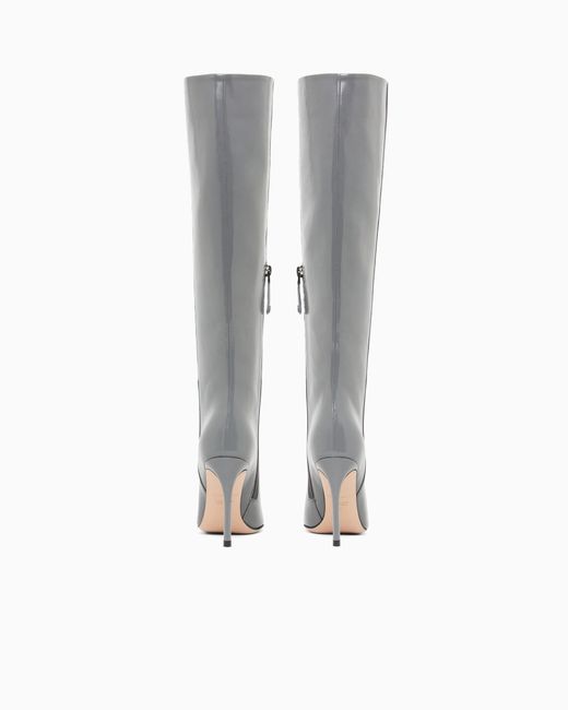 Giorgio Armani Gray Patent Leather High-Heeled Boots