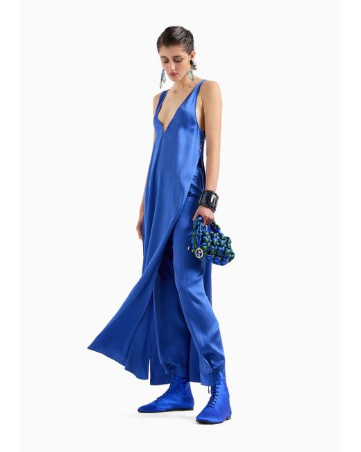 Robe Longue En Double Satin De Soie Giorgio Armani en coloris Blue
