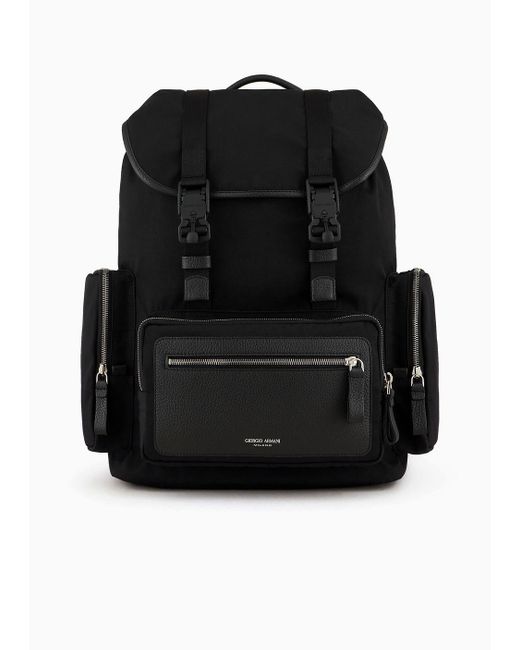 Giorgio Armani Black Recycled-nylon And Pebbled-leather Backpack Armani Sustainability Values for men