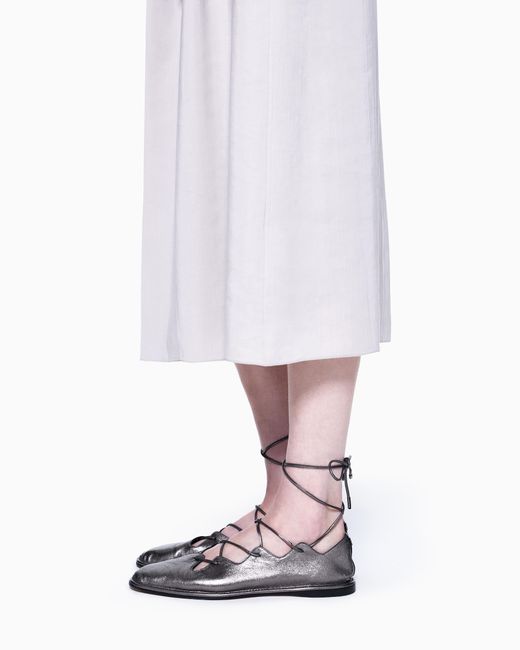 Giorgio Armani White Laminated Nappa Leather Ballerinas With Laces