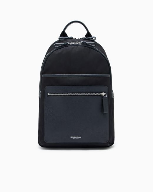 Giorgio Armani Blue Recycled-Nylon And Pebbled-Leather Backpack for men