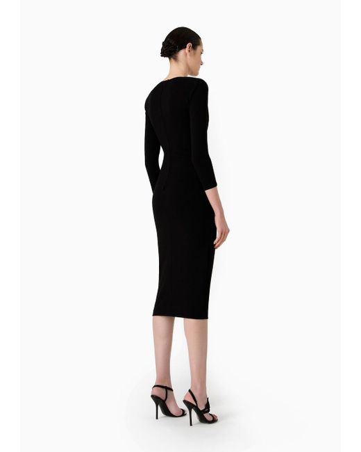 Giorgio Armani Black Viscose-blend Milano-stitch Midi Dress