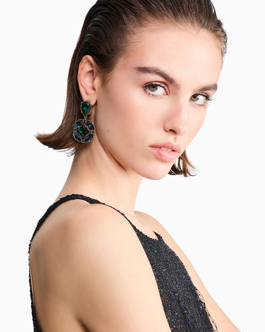 Giorgio Armani Blue Pendant Earrings With Swarovski Crystals
