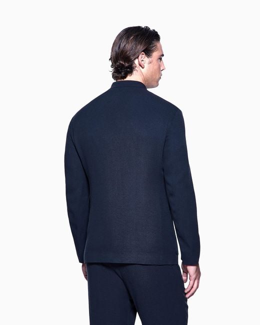 Giorgio Armani Einreihiges Sakko Aus Cupro Und Viskose Mit Einem Kleinen Fischgrat-Muster in Blue für Herren