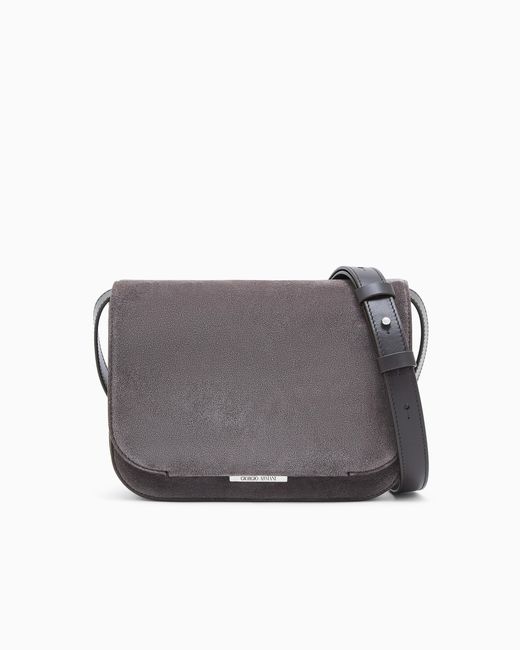 Giorgio Armani Gray Suede Bag With Flap And Adjustable Strap