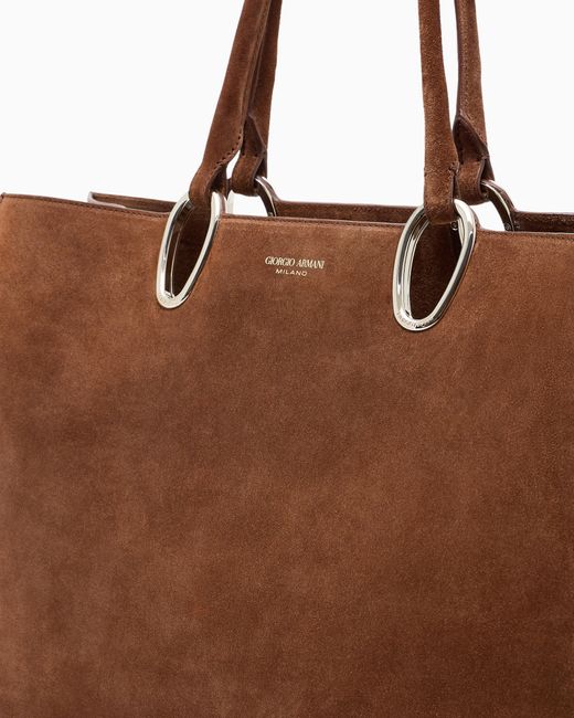 Giorgio Armani Brown Mittelgroße Shopper-Tasche Aus Veloursleder
