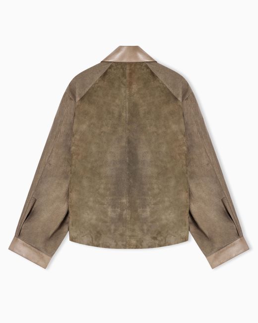 Giorgio Armani Brown Übergroßer Blouson Aus Lamm-Veloursleder Und Leinen