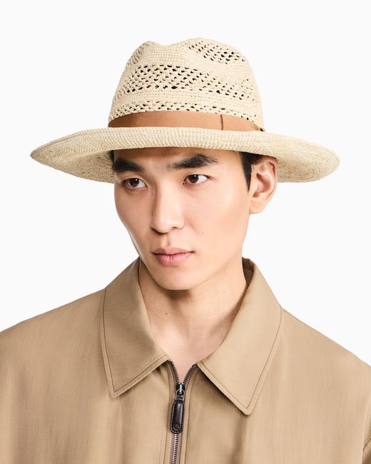Giorgio Armani White Perforated Straw Hat for men