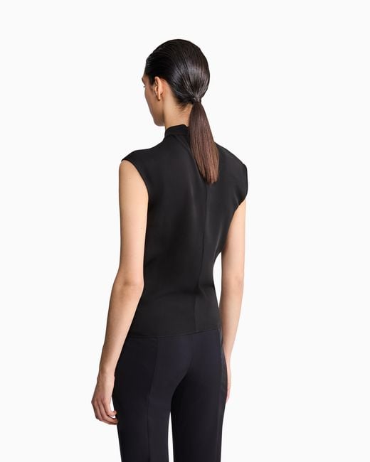 Giorgio Armani Black Silk Double Georgette Blouse With Front Knot