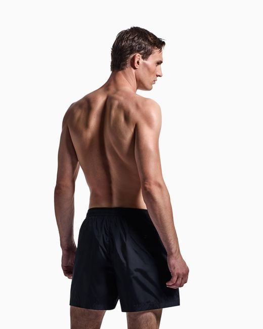 Giorgio Armani Black Elastic Waist Swim Trunks for men