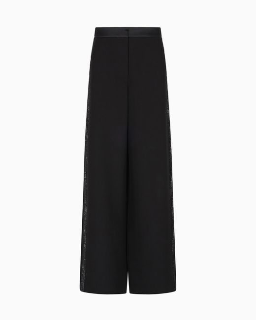 Giorgio Armani Black Wide-Leg Silk Trousers With Rhinestone Details