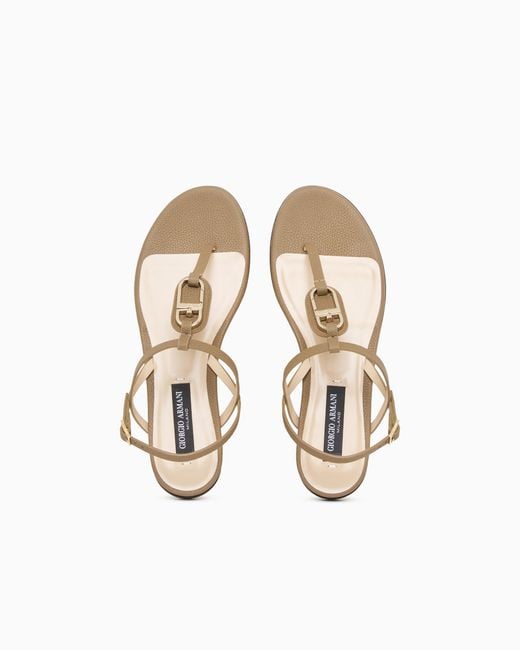 Giorgio Armani White Leather Flat Thong Sandals