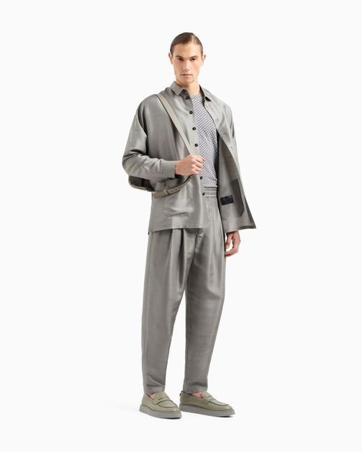 Giorgio Armani Gray Cotton-Blend Two-Pleat Trousers for men