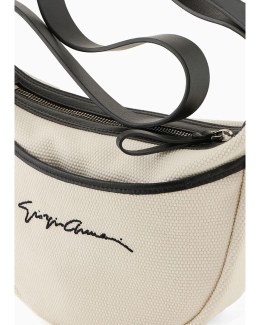 Giorgio Armani White Small Canvas And Leather Shoulder Bag for men