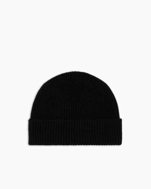 Giorgio Armani Black Ribbed Cashmere Beanie With Cuff for men