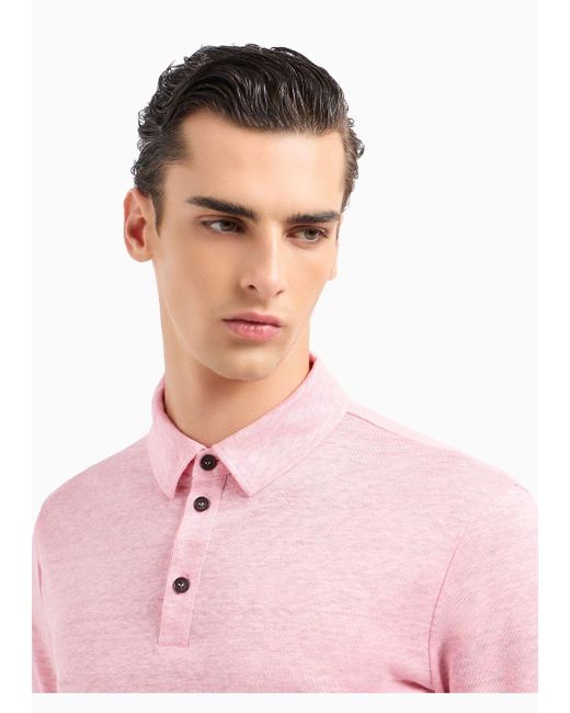 Giorgio Armani Pink Short-sleeved Polo Shirt In Pure Linen Jersey for men
