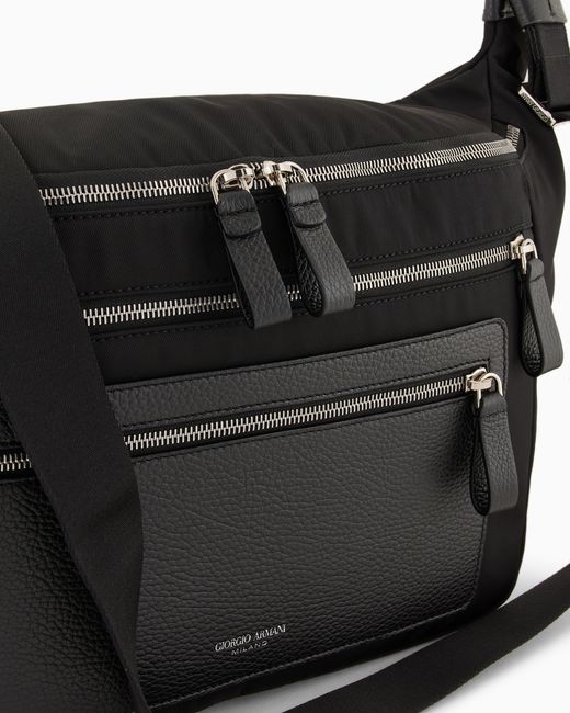 Bolso Bandolera Grande De Nailon Y Cuero Plena Flor Asv Giorgio Armani de hombre de color Black