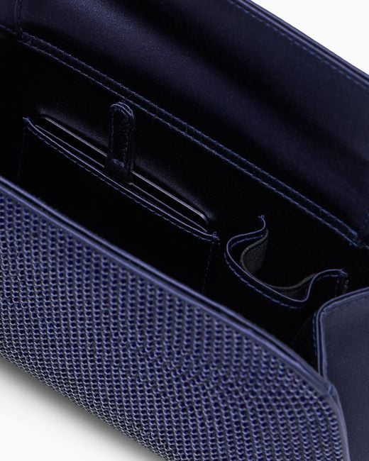 Giorgio Armani Purple Satin And Silk Clutch With Rhinestones And Chain Shoulder Strap