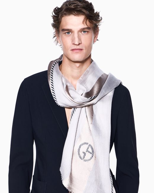 Giorgio Armani White Silk-Blend Jacquard Stole for men