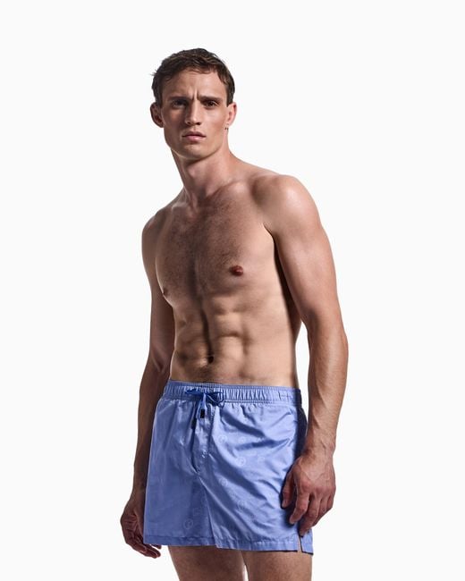 Giorgio Armani Blue Monogram Swim Trunks for men