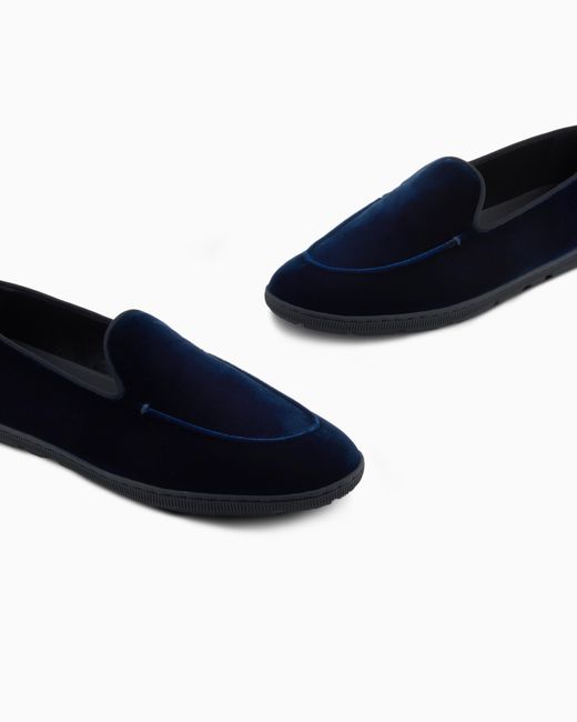 Giorgio Armani Blue Velvet Slip On Shoes With A Flexible Rubber Sole for men