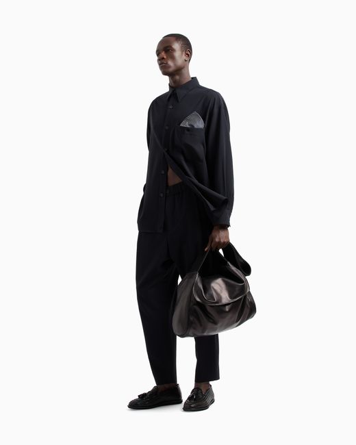 Giorgio Armani Blue Loose-Fit Virgin Wool Crêpe Shirt for men