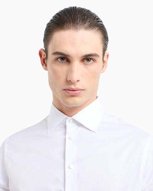 Giorgio Armani White Regular-Fit Shiny-Effect Cotton Shirt for men