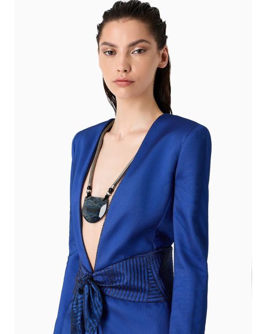 Giorgio Armani Blue Silk, Single-breasted Jacket With Embroidered Belt
