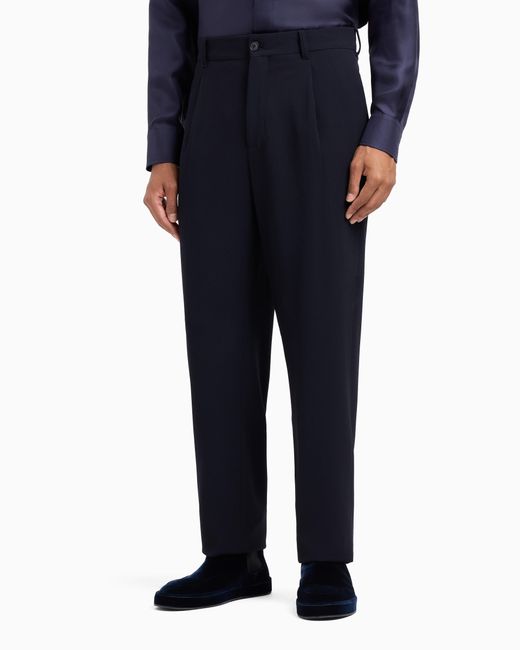 Giorgio Armani Blue Single-Pleat Virgin Wool Trousers for men