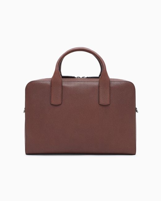 Giorgio Armani Brown Pebbled Leather Briefcase for men