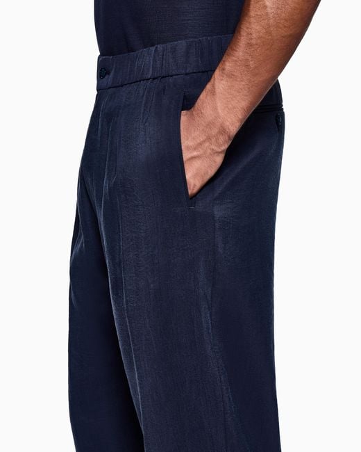 Pantalones Con Una Pinza En Mezcla De Seda Lavada Giorgio Armani de hombre de color Blue