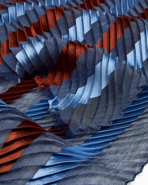 Giorgio Armani Blue Pleated Striped Silk Stole
