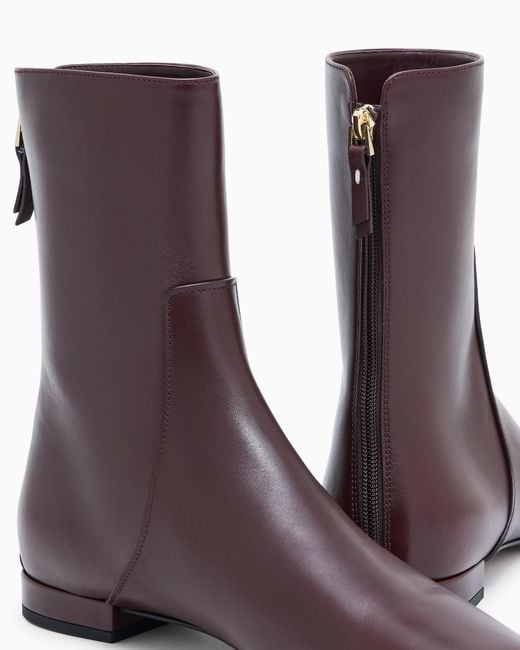Giorgio Armani Purple Leather Ankle Boots