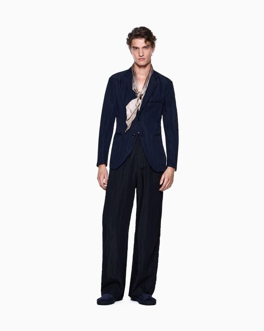 Giorgio Armani Blue Viscose Technical Twill Single-Breasted Jacket for men