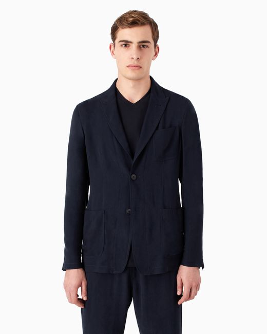Giorgio Armani Blue Cupro Jacket With A Single-Breasted Two-Button Design Icon for men