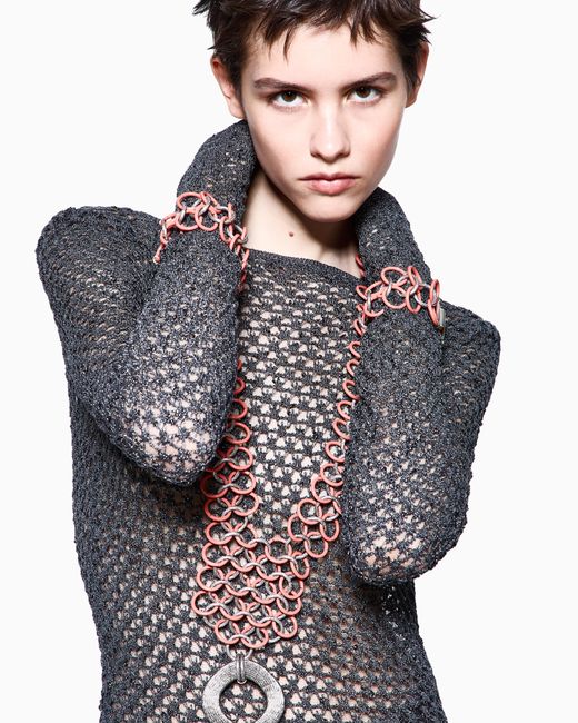 Giorgio Armani Blue Viscose And Metallic Mesh Jumper