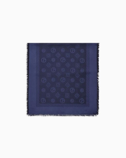 Giorgio Armani Blue Monogram Jacquard Virgin-Wool And Silk Stole for men