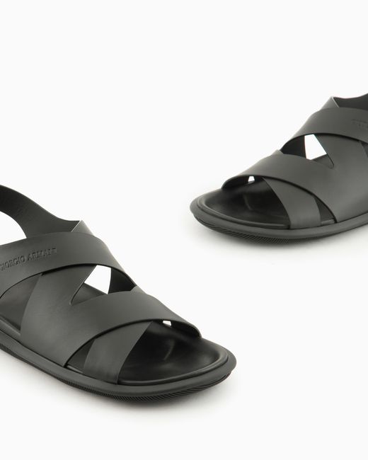 Giorgio Armani White Leather Woven Sandals for men