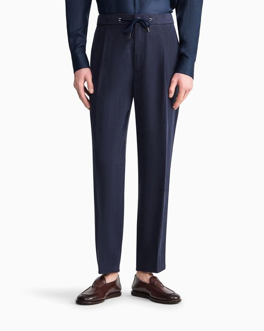 Giorgio Armani Blue Linen Trousers With A Single Pleat And Drawstring for men