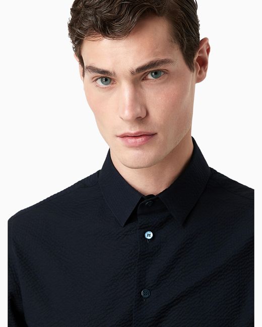 Camisa Regular Fit De Sirsaca De Algodón Giorgio Armani de hombre de color Blue