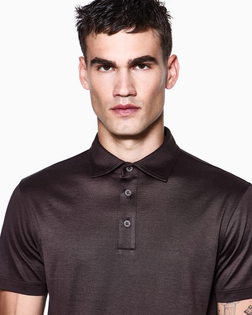 Polo De Punto De Seda Y Algodón Jaspeado Giorgio Armani de hombre de color Brown