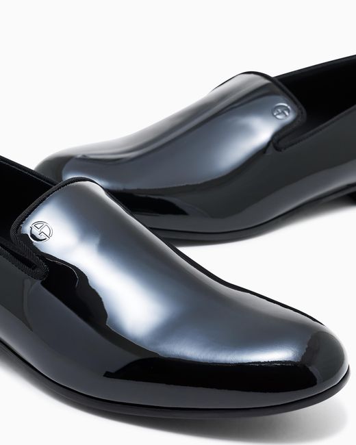 Giorgio Armani White Patent Leather Loafers for men