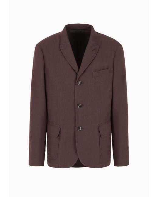 Giorgio Armani Brown Single-breasted Crinkled Wool Flannel Jacket for men