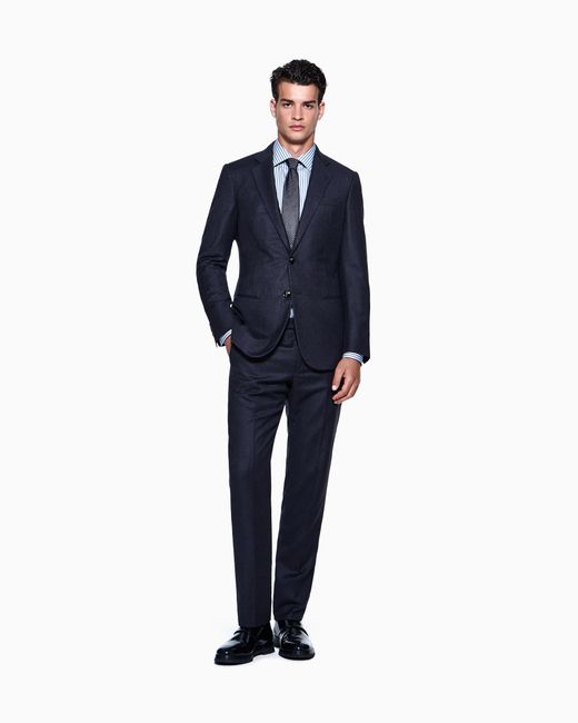 Camisa Regular Fit De Algodón Con Rayas Giorgio Armani de hombre de color Blue