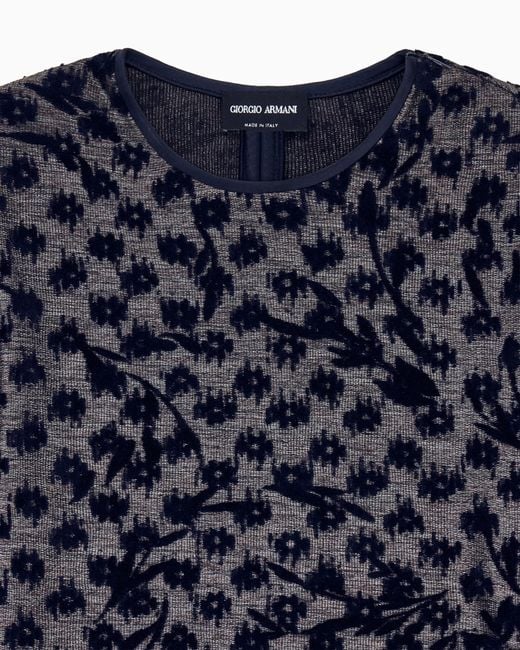 Giorgio Armani Blue Crew-Neck Jacquard Jersey Top With Geometric Floral Motif