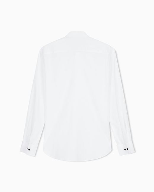 Giorgio Armani White Cotton Tuxedo Shirt With Pleated Detail for men