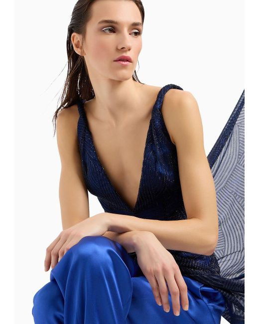 Giorgio Armani Blue Langes Besticktes Kleid